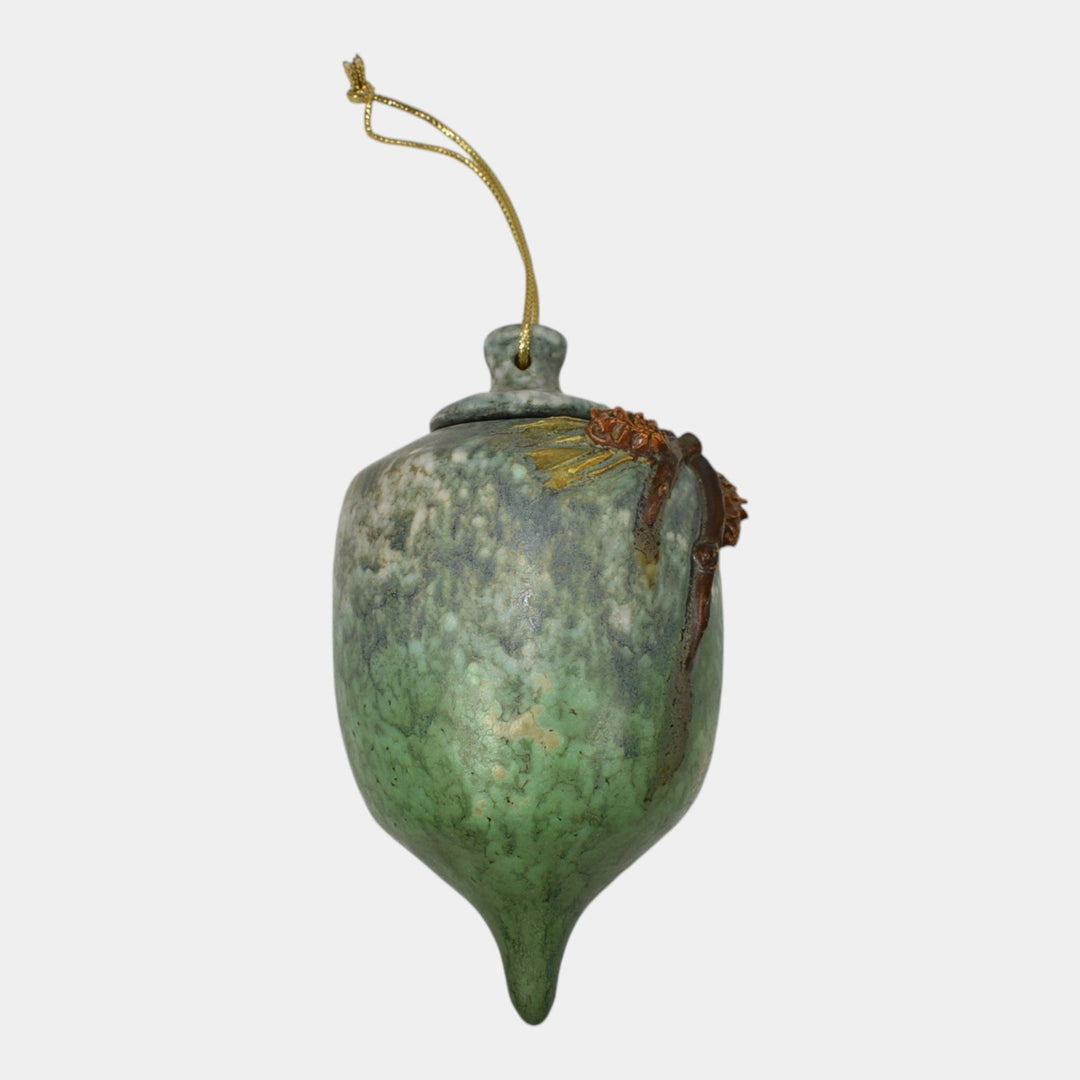 Ephraim Faience 2019 Pottery Green Snowy Pine Cone Christmas Ornament M18 - Just Art Pottery