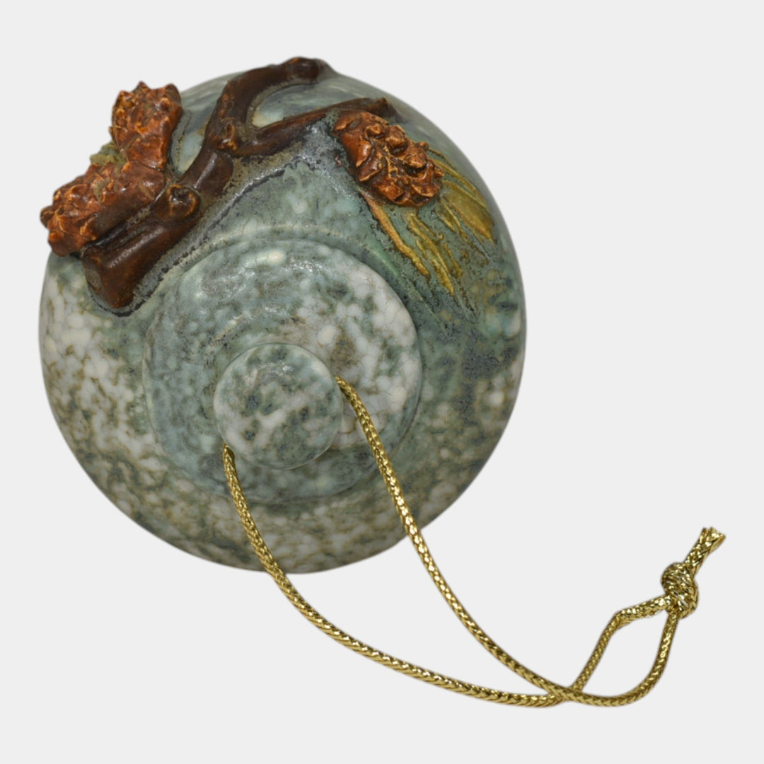 Ephraim Faience 2019 Pottery Green Snowy Pine Cone Christmas Ornament M18 - Just Art Pottery