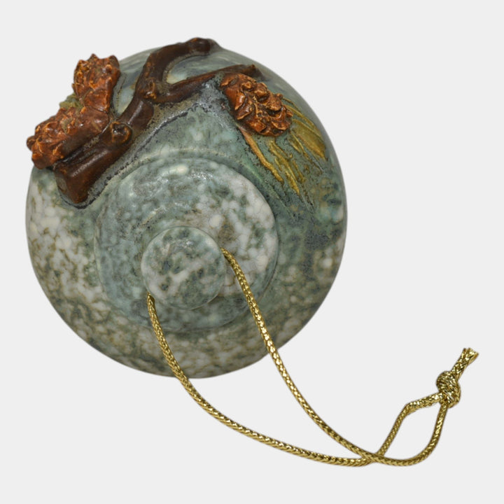 Ephraim Faience 2019 Pottery Green Snowy Pine Cone Christmas Ornament M18 - Just Art Pottery