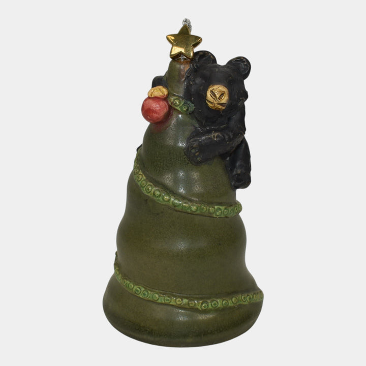 Ephraim Faience 2021 Pottery Green Trimmin’ The Tree Bear Christmas Ornament P17