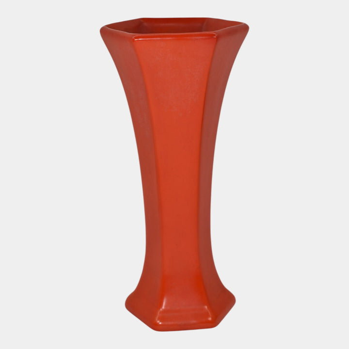 Weller Chengtu 1920s Vintage Art Deco Pottery Orange Lava Red Ceramic Vase