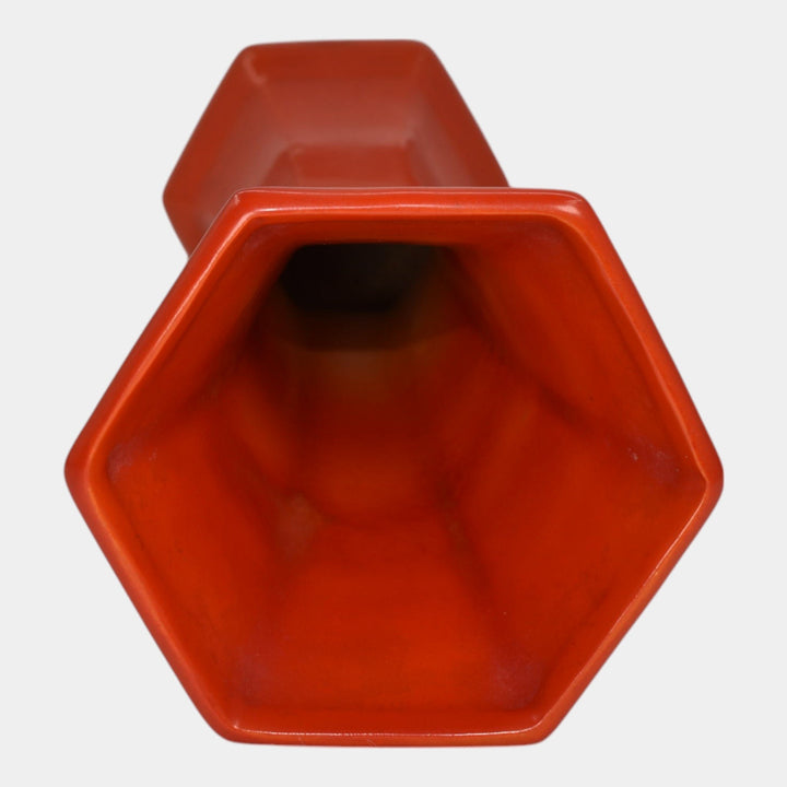 Weller Chengtu 1920s Vintage Art Deco Pottery Orange Lava Red Ceramic Vase