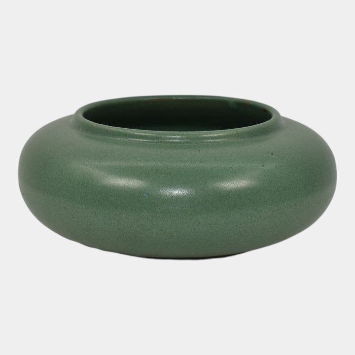 Zanesville Stoneware 1930s Vintage Arts And Craft Pottery Green Ceramic Bowl 734