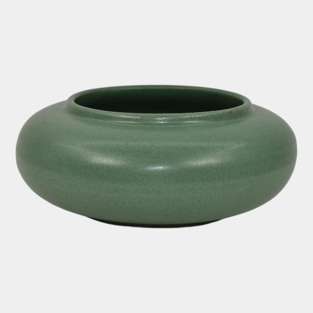 Zanesville Stoneware 1930s Vintage Arts And Craft Pottery Green Ceramic Bowl 734