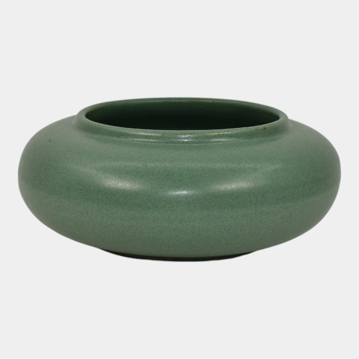 Zanesville Stoneware 1930s Vintage Arts And Craft Pottery Green Ceramic Bowl 734