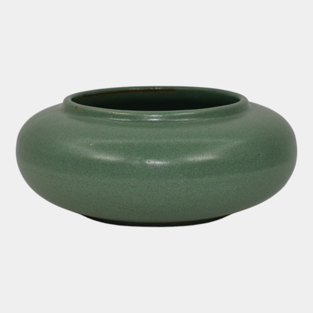 Zanesville Stoneware 1930s Vintage Arts And Craft Pottery Green Ceramic Bowl 734