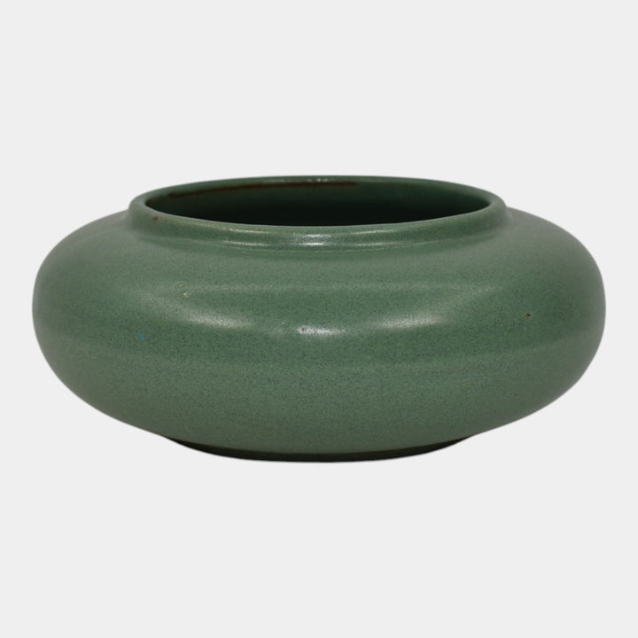 Zanesville Stoneware 1930s Vintage Arts And Craft Pottery Green Ceramic Bowl 734