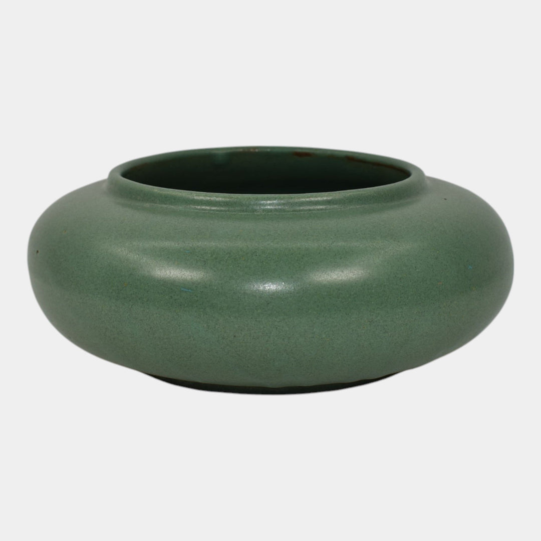 Zanesville Stoneware 1930s Vintage Arts And Craft Pottery Green Ceramic Bowl 734