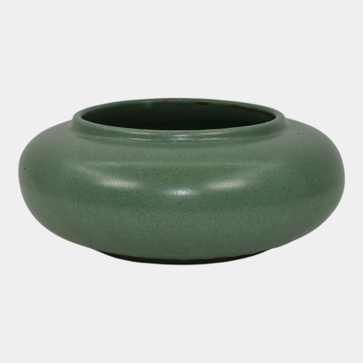 Zanesville Stoneware 1930s Vintage Arts And Craft Pottery Green Ceramic Bowl 734