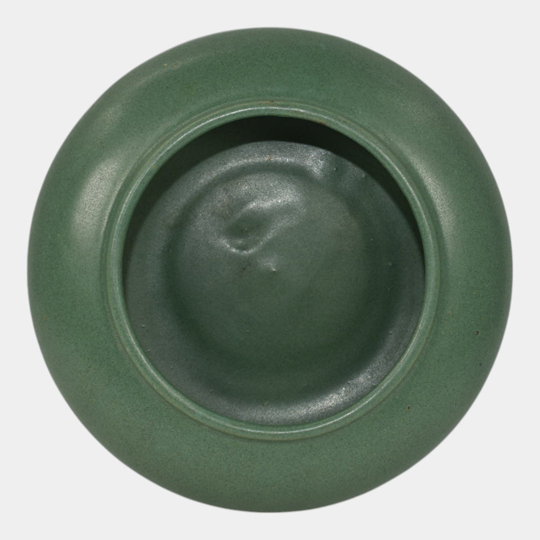 Zanesville Stoneware 1930s Vintage Arts And Craft Pottery Green Ceramic Bowl 734