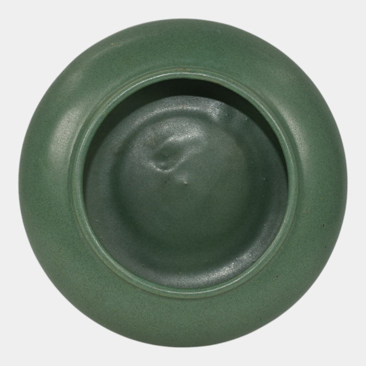 Zanesville Stoneware 1930s Vintage Arts And Craft Pottery Green Ceramic Bowl 734