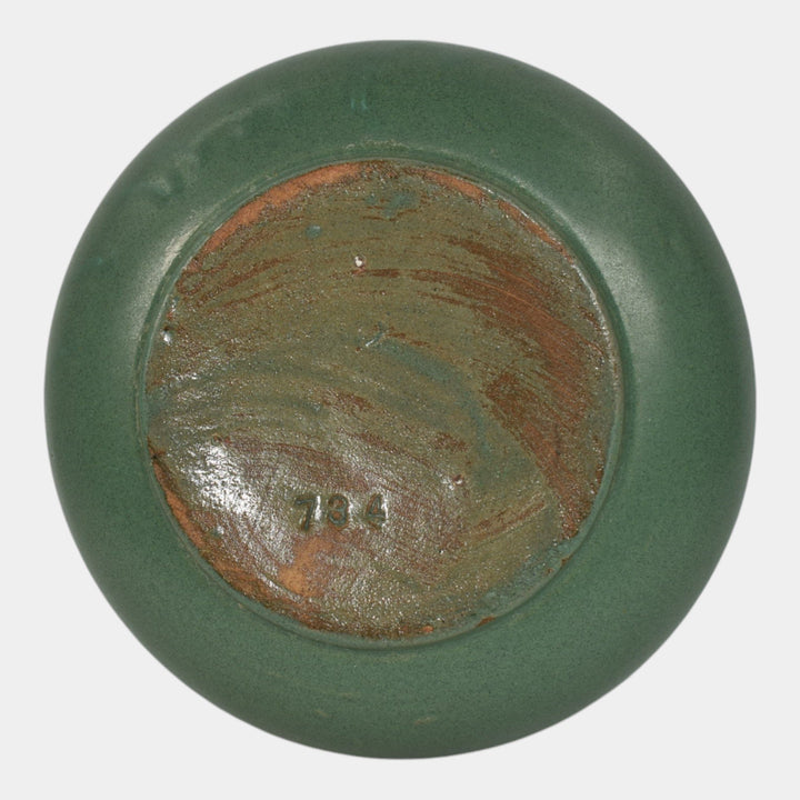 Zanesville Stoneware 1930s Vintage Arts And Craft Pottery Green Ceramic Bowl 734