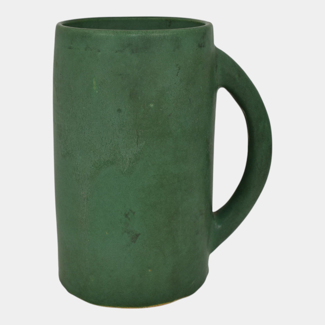 Zanesville Stoneware 1930s Vintage Arts And Craft Pottery Green Ceramic Mug