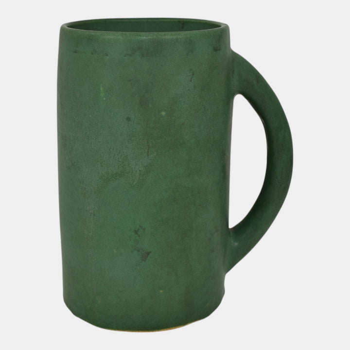 Zanesville Stoneware 1930s Vintage Arts And Craft Pottery Green Ceramic Mug