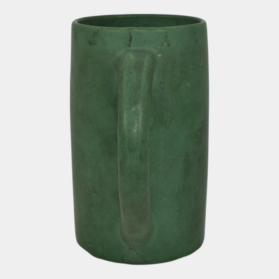 Zanesville Stoneware 1930s Vintage Arts And Craft Pottery Green Ceramic Mug