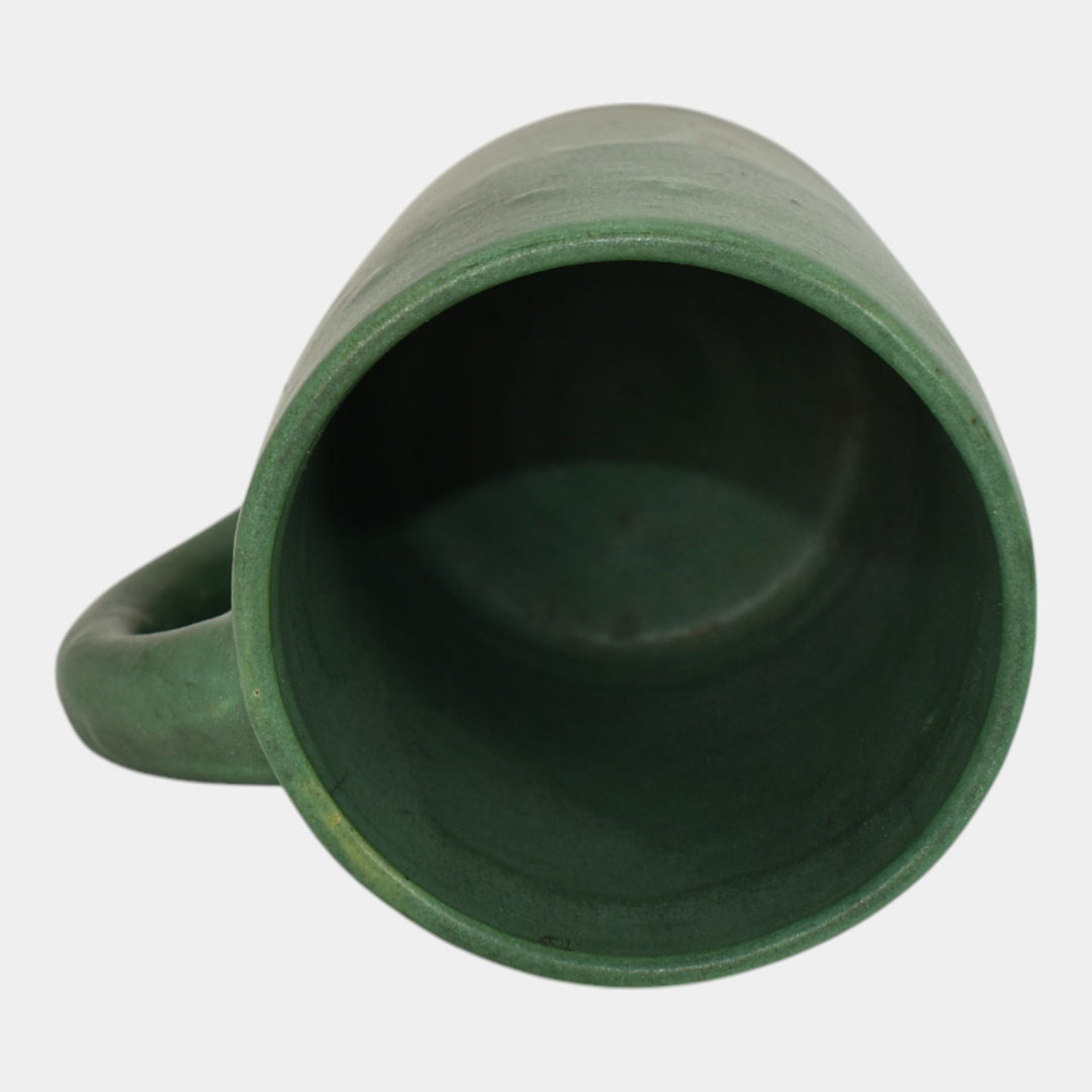 Zanesville Stoneware 1930s Vintage Arts And Craft Pottery Green Ceramic Mug