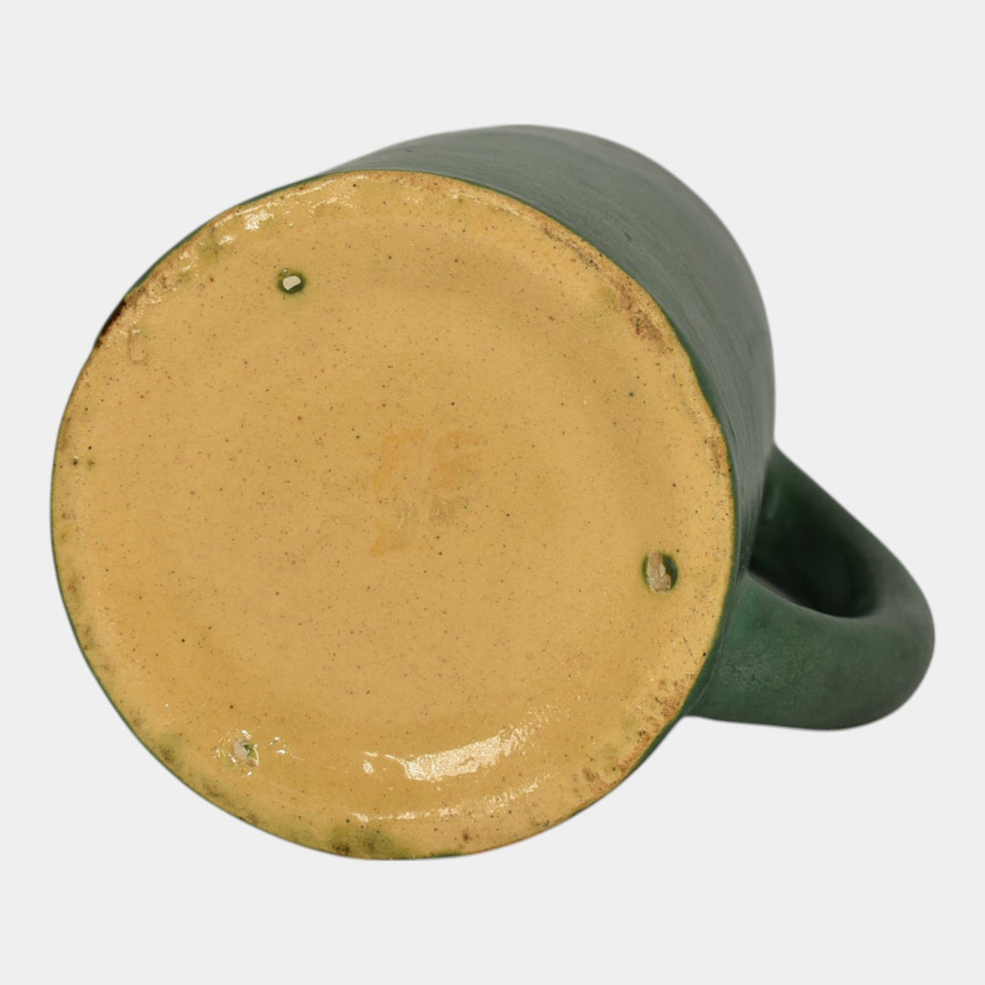 Zanesville Stoneware 1930s Vintage Arts And Craft Pottery Green Ceramic Mug