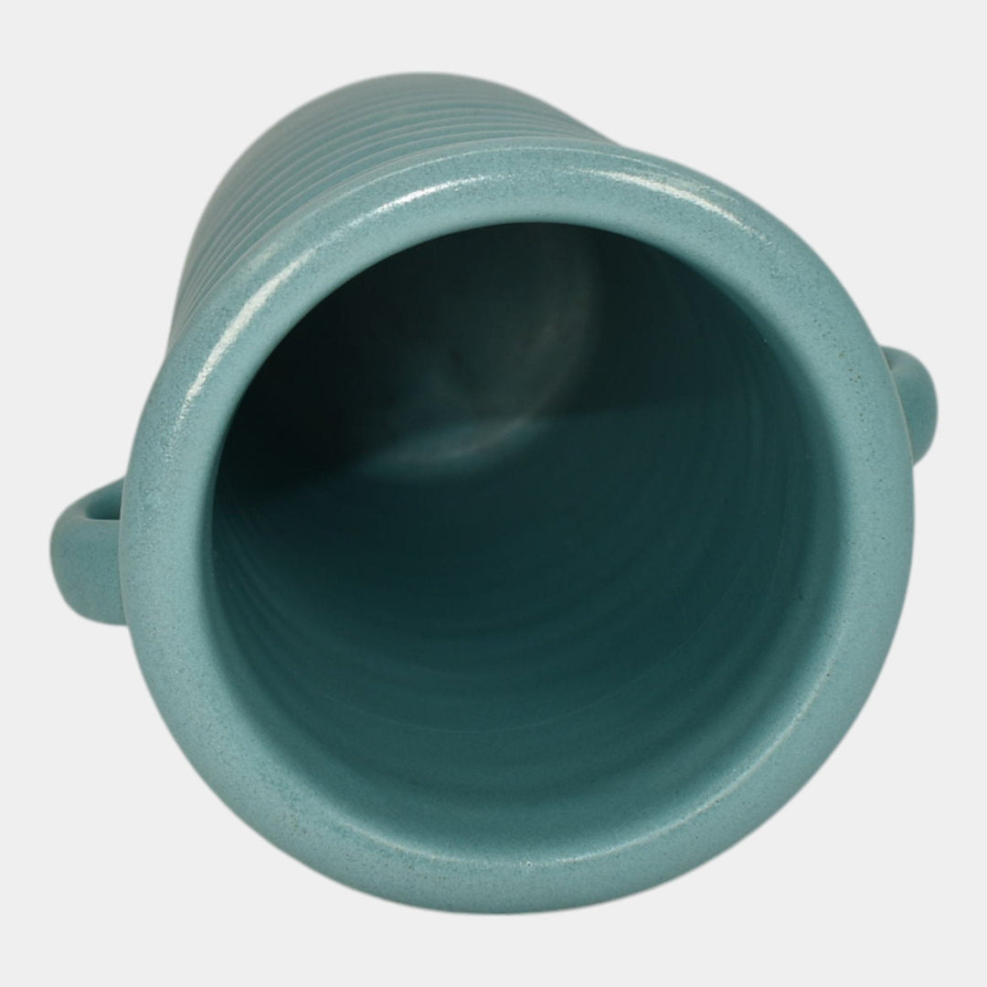 Roseville Solid Colors 1917 Art Deco Pottery Matte Aqua Blue Ribbed Vase 609-6