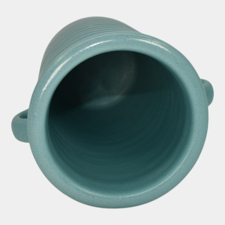 Roseville Solid Colors 1917 Art Deco Pottery Matte Aqua Blue Ribbed Vase 609-6