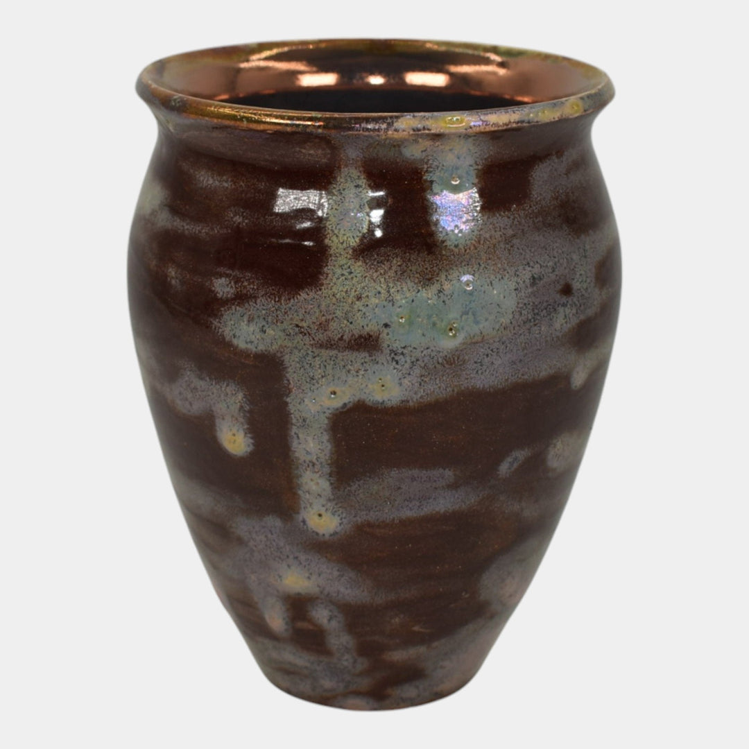 Paul Katrich Studio Art Pottery Red Blue Iridescent Hand Made Vase 482