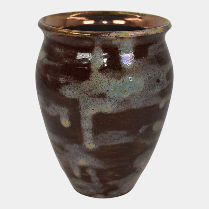 Paul Katrich Studio Art Pottery Red Blue Iridescent Hand Made Vase 482