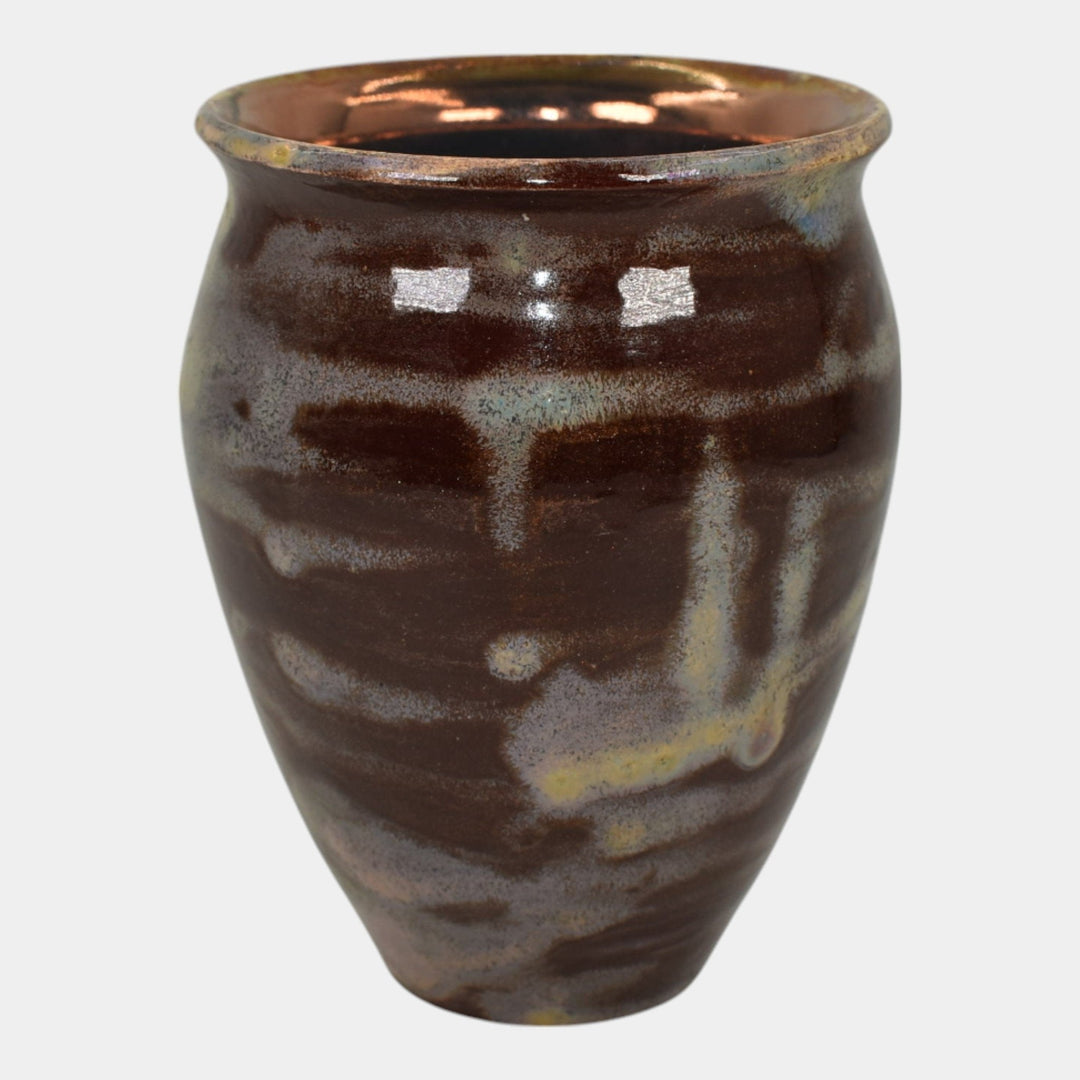Paul Katrich Studio Art Pottery Red Blue Iridescent Hand Made Vase 482