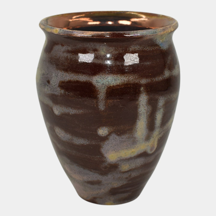Paul Katrich Studio Art Pottery Red Blue Iridescent Hand Made Vase 482