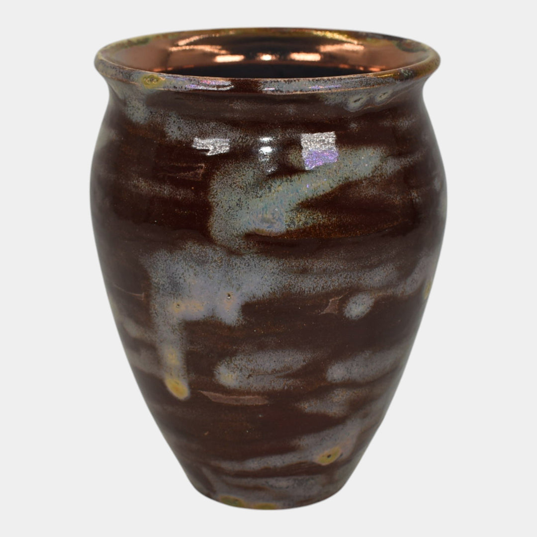 Paul Katrich Studio Art Pottery Red Blue Iridescent Hand Made Vase 482 - Just Art Pottery