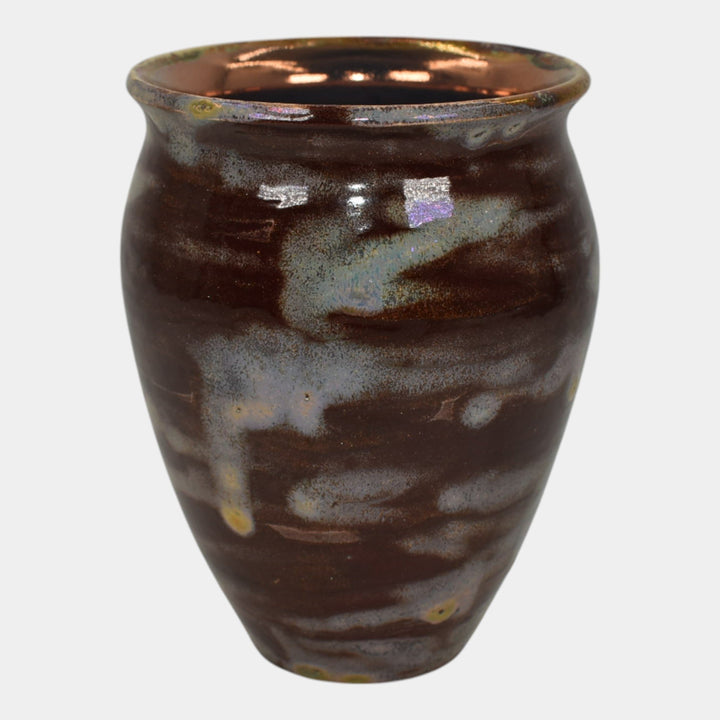 Paul Katrich Studio Art Pottery Red Blue Iridescent Hand Made Vase 482 - Just Art Pottery