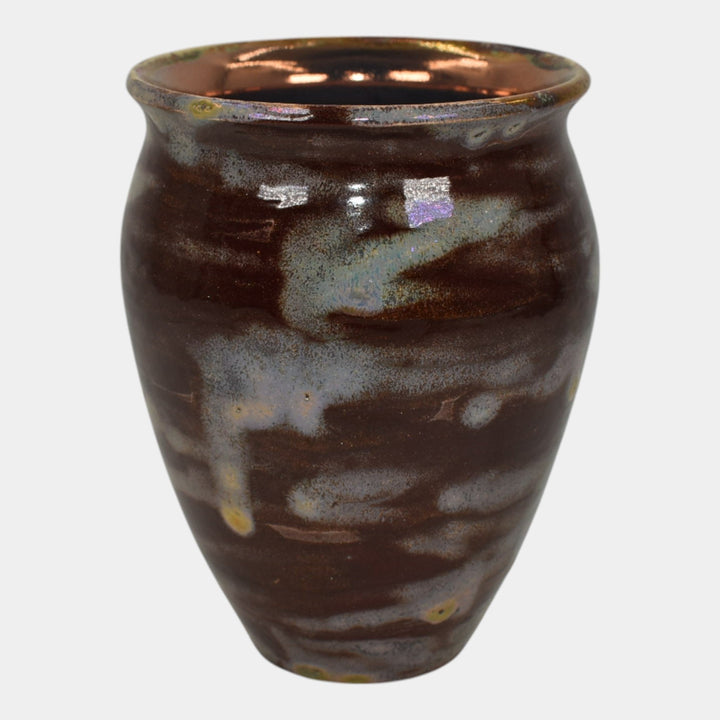 Paul Katrich Studio Art Pottery Red Blue Iridescent Hand Made Vase 482