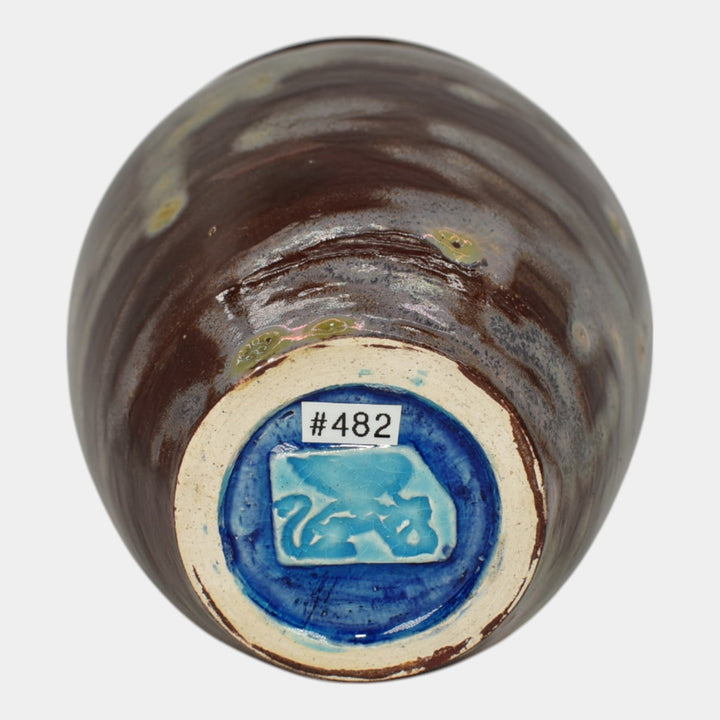 Paul Katrich Studio Art Pottery Red Blue Iridescent Hand Made Vase 482 - Just Art Pottery