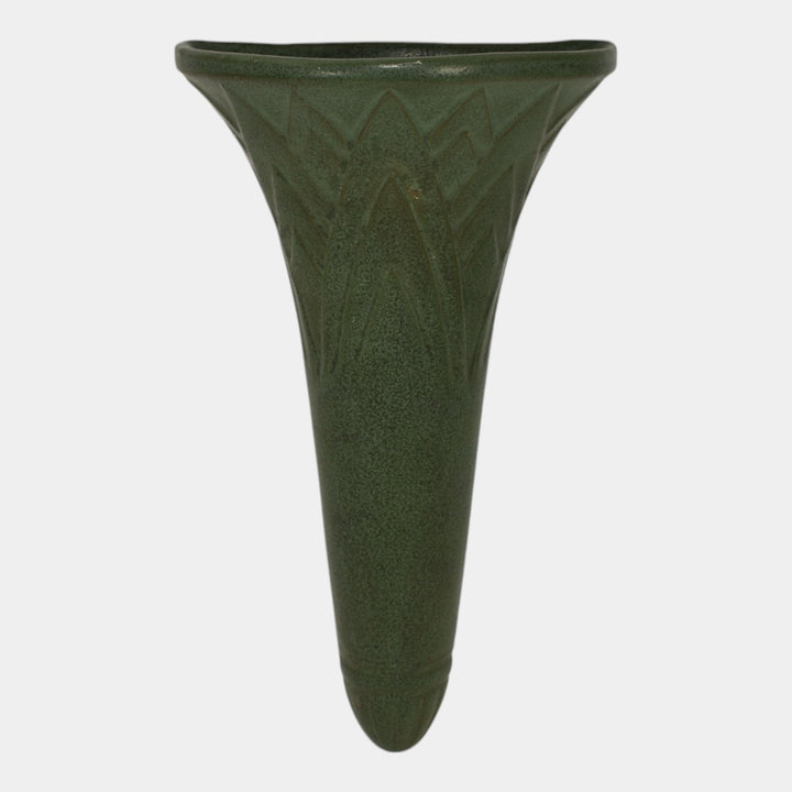 Peters and Reed Egyptian Ware 1920s Art Pottery Matte Green Ceramic Wall Pocket