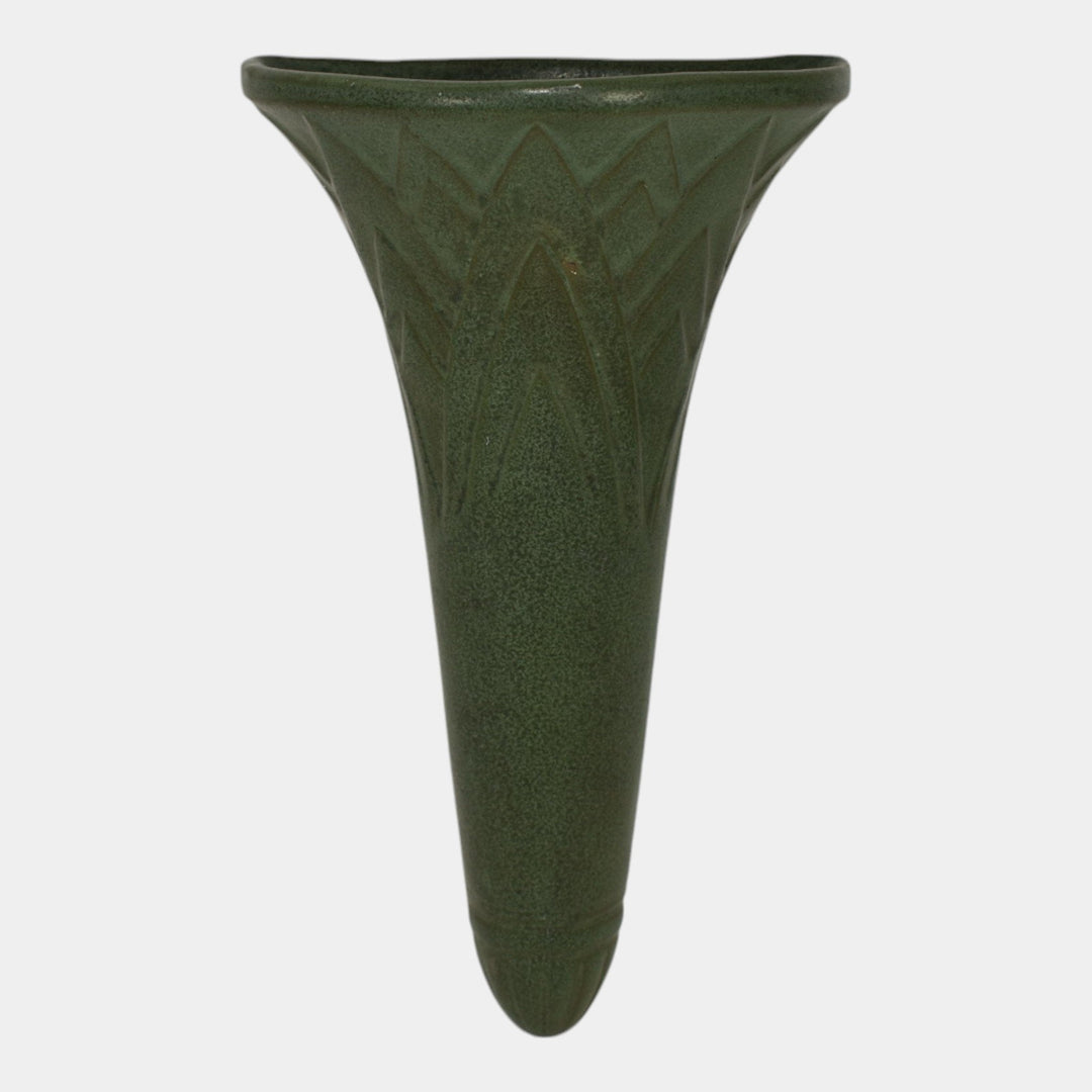 Peters and Reed Egyptian Ware 1920s Art Pottery Matte Green Ceramic Wall Pocket - Just Art Pottery
