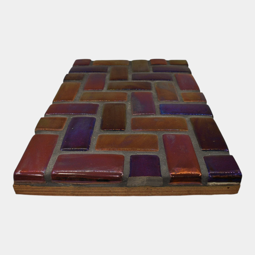 Pewabic Detroit Art Pottery Purple Yellow Iridescent Mounted Ceramic Tiles