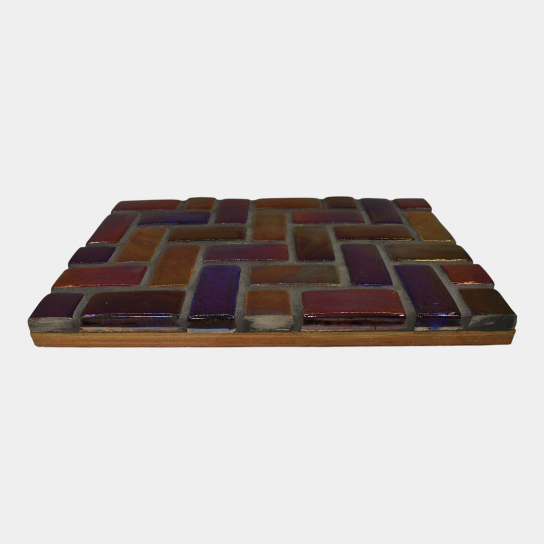 Motawi Tileworks Art Pottery Purple Yellow Iridescent Mounted Ceramic Tiles - Just Art Pottery