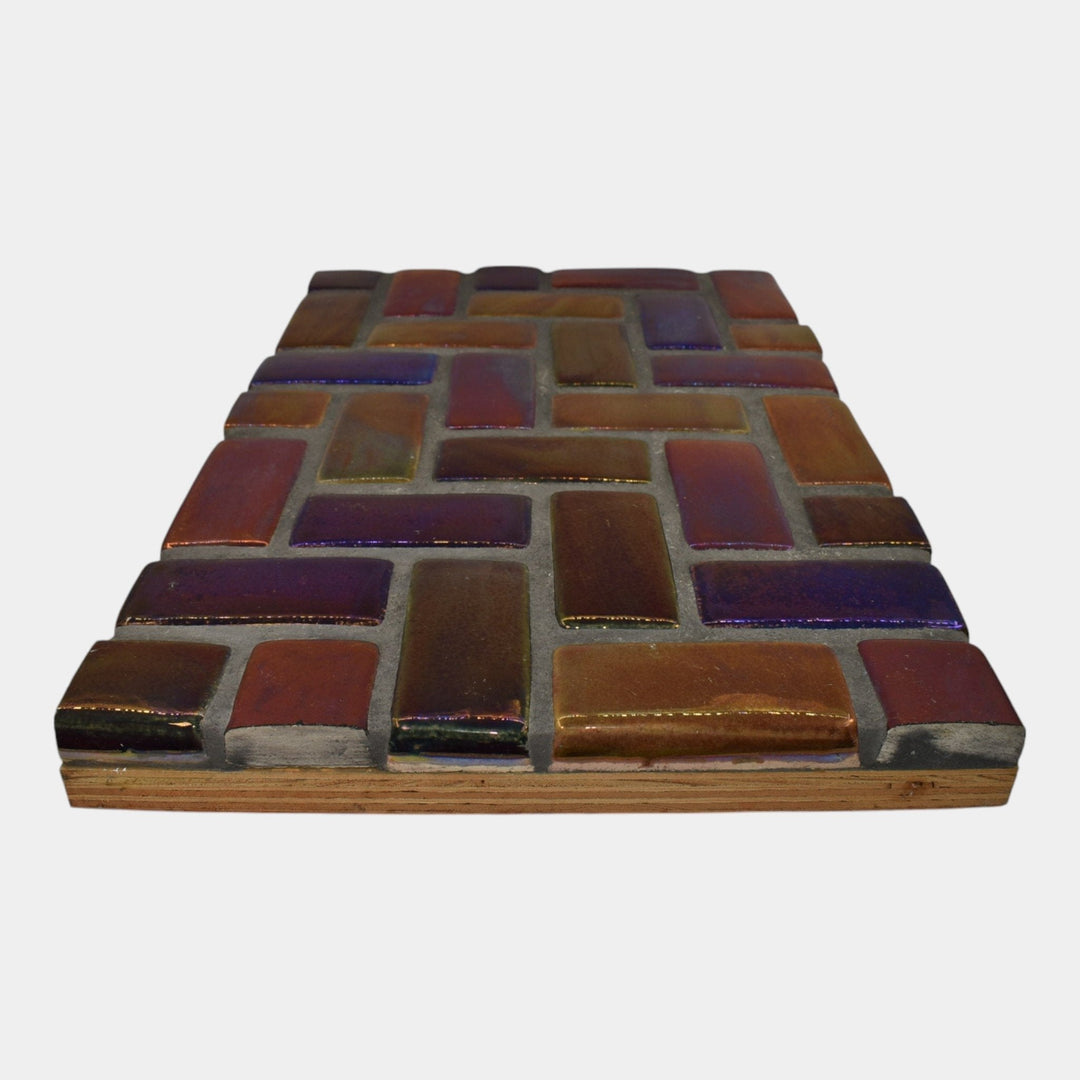 Pewabic Detroit Art Pottery Purple Yellow Iridescent Mounted Ceramic Tiles