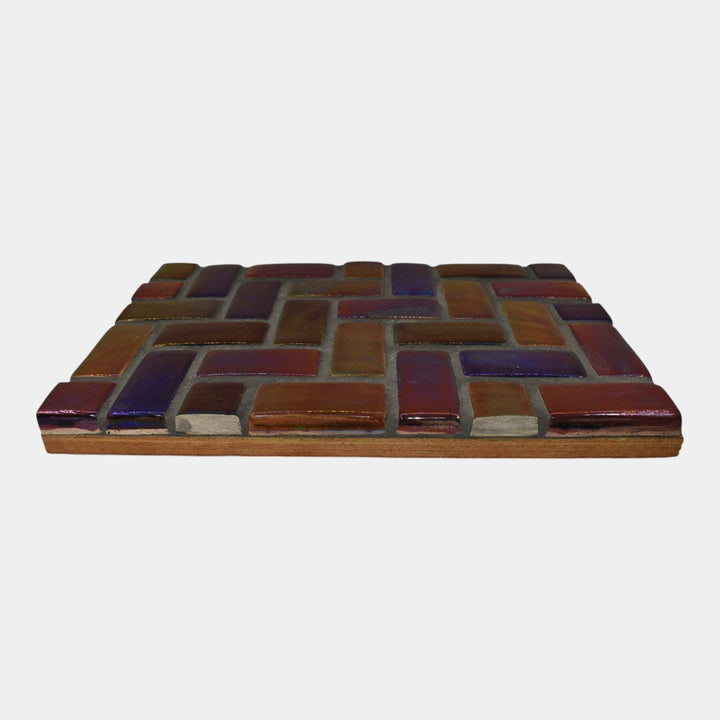 Pewabic Detroit Art Pottery Purple Yellow Iridescent Mounted Ceramic Tiles