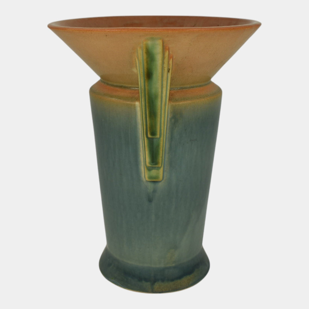 Roseville Futura Tan And Blue 1928 Vintage Art Deco Pottery Winged Vase 426-8 - Just Art Pottery