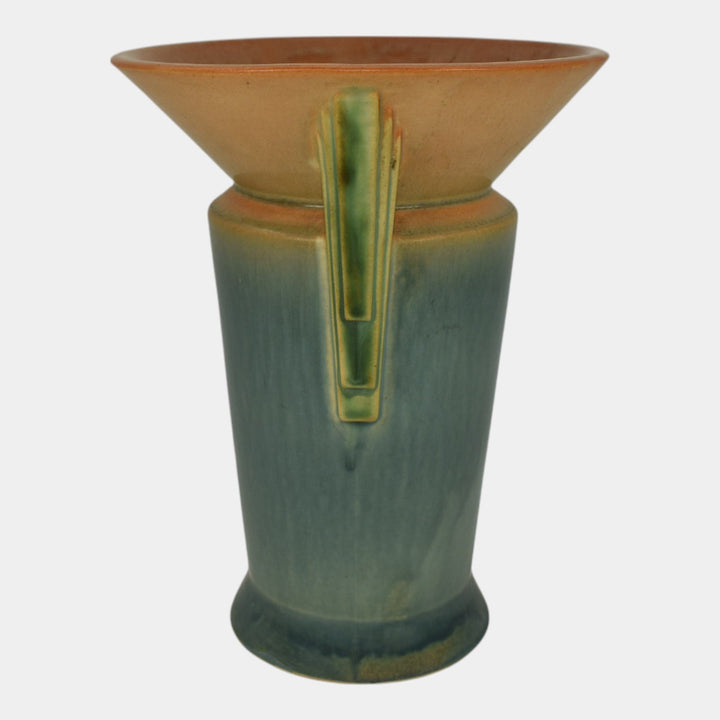 Roseville Futura Tan And Blue 1928 Vintage Art Deco Pottery Winged Vase 426-8 - Just Art Pottery