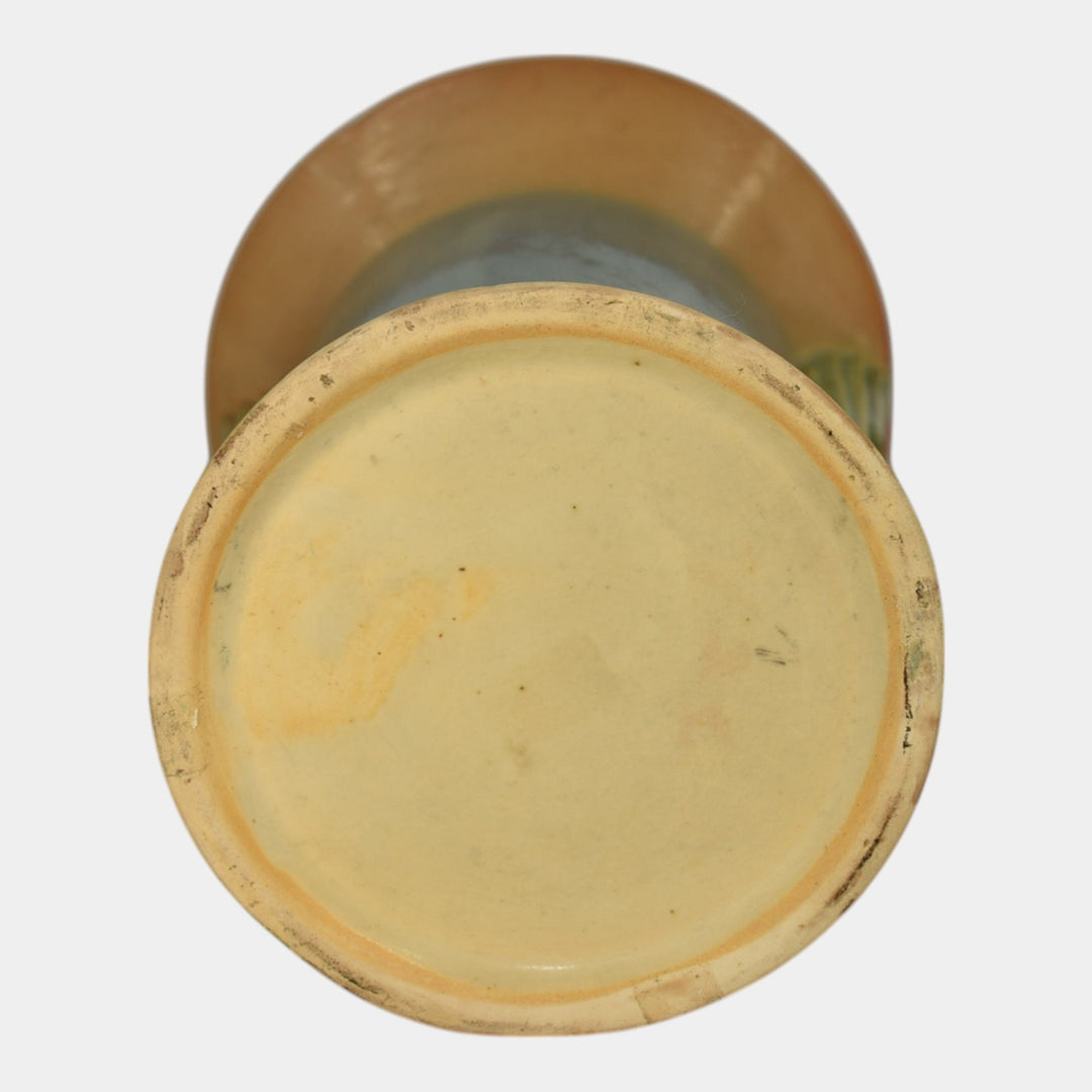 Roseville Futura Tan And Blue 1928 Vintage Art Deco Pottery Winged Vase 426-8 - Just Art Pottery