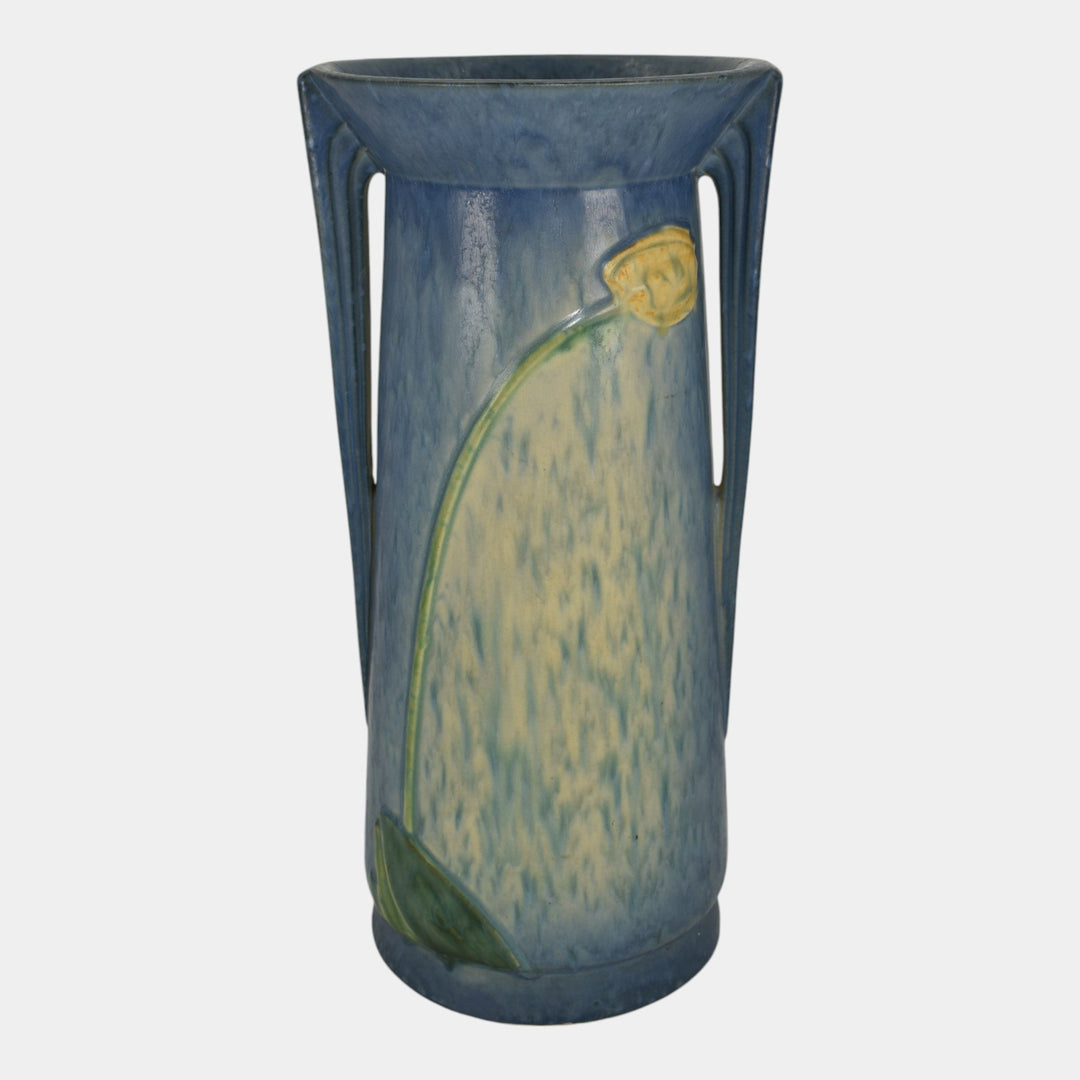 Roseville Futura Blue 1928 Weeping Tulip Art Deco Pottery Ceramic Vase 437-12 - Just Art Pottery