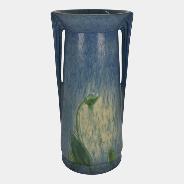 Roseville Futura Blue 1928 Weeping Tulip Art Deco Pottery Ceramic Vase 437-12 - Just Art Pottery