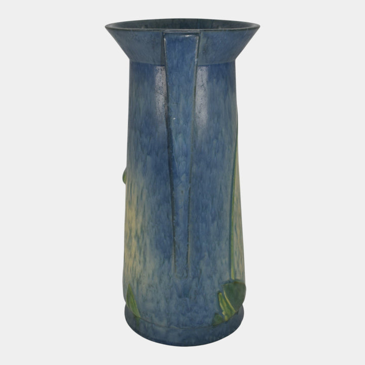 Roseville Futura Blue 1928 Weeping Tulip Art Deco Pottery Ceramic Vase 437-12 - Just Art Pottery