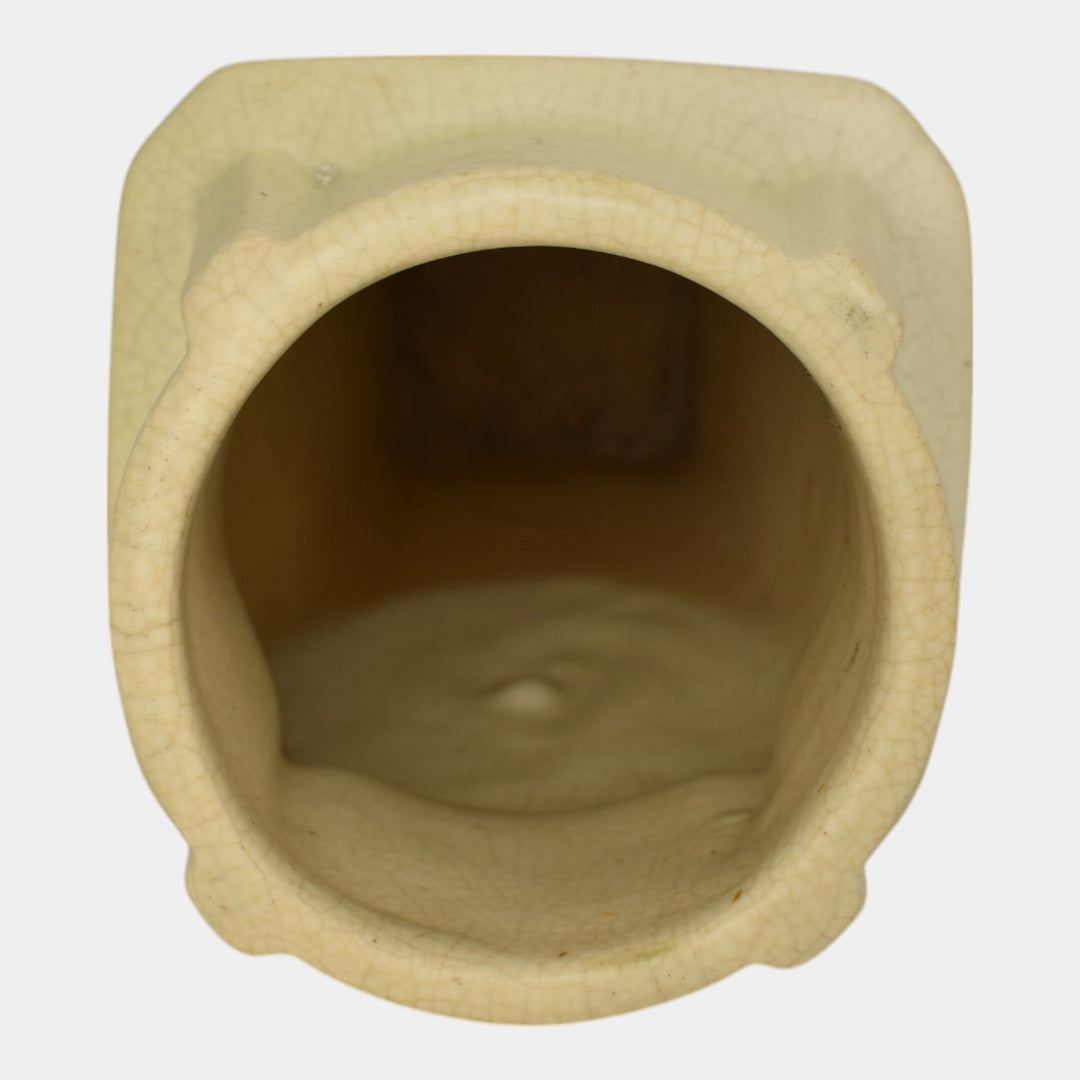 Weller Roma Atlantic 1920s Vintage Art Pottery Ivory Grapes Panel Ceramic Vase - Just Art Pottery