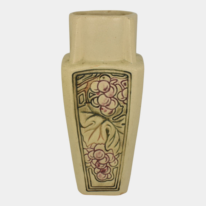 Weller Roma Atlantic 1920s Vintage Art Pottery Ivory Grapes Panel Vase - Just Art Pottery
