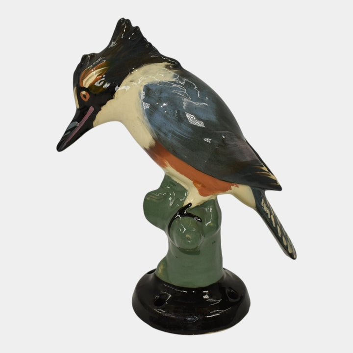 Weller Brighton 1915 Vintage Art Pottery Kingfisher Figurine Ceramic Flower Frog