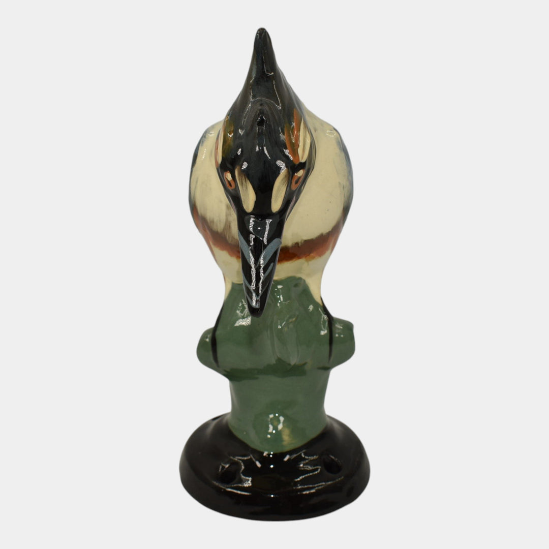 Weller Brighton 1915 Vintage Art Pottery Kingfisher Figurine Ceramic Flower Frog