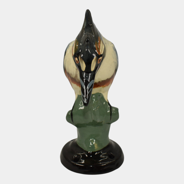 Weller Brighton 1915 Vintage Art Pottery Kingfisher Figurine Ceramic Flower Frog