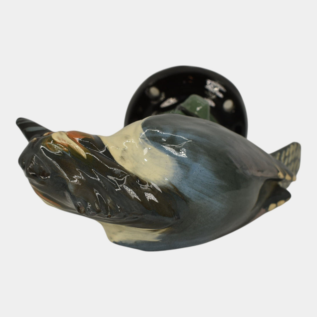 Weller Brighton 1915 Vintage Art Pottery Kingfisher Figurine Ceramic Flower Frog