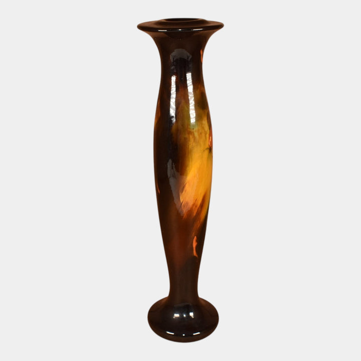 Weller Aurelian 1900s Vintage Art Pottery Brown Ceramic Candle Holder Pierce
